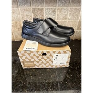 Anodyne No 28 Casual‎ Oxford Black Leather Single Strap Comfort Mens Shoe SZ 12M